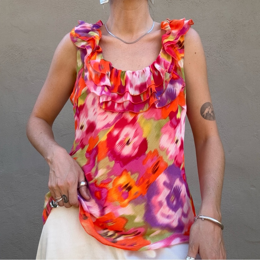 Vintage Y2K Bold Floral Ruffle Blouse